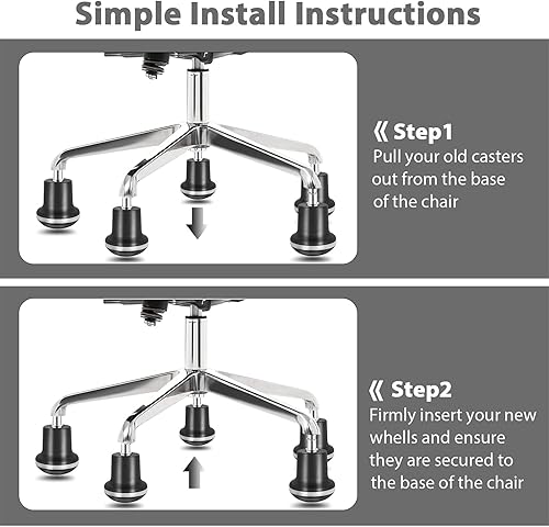 Miniatura 6 de Bell Glides - Ruedas giratorias de repuesto para taburete de oficina o silla, para ruedas fijas estacionarias, perfil corto, 5 piezas (deslizadores