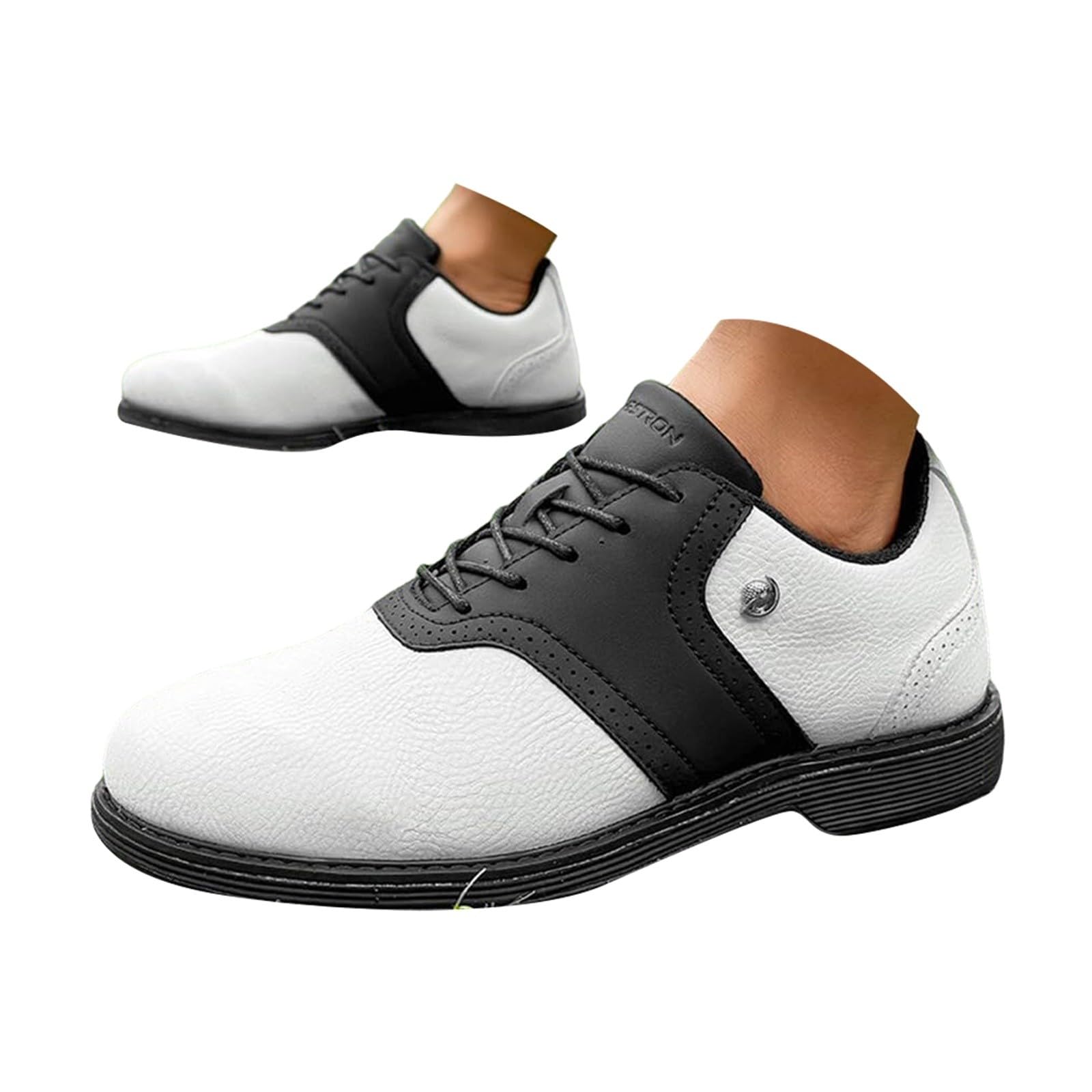 Męskie buty golfowe, klasyczne, czarno-białe, w stylu siodłowym, wodoodporne, sportowe trampki z kolczastą podeszwą, do użytku na zewnątrz, BEŻOWY, 39.5 EU