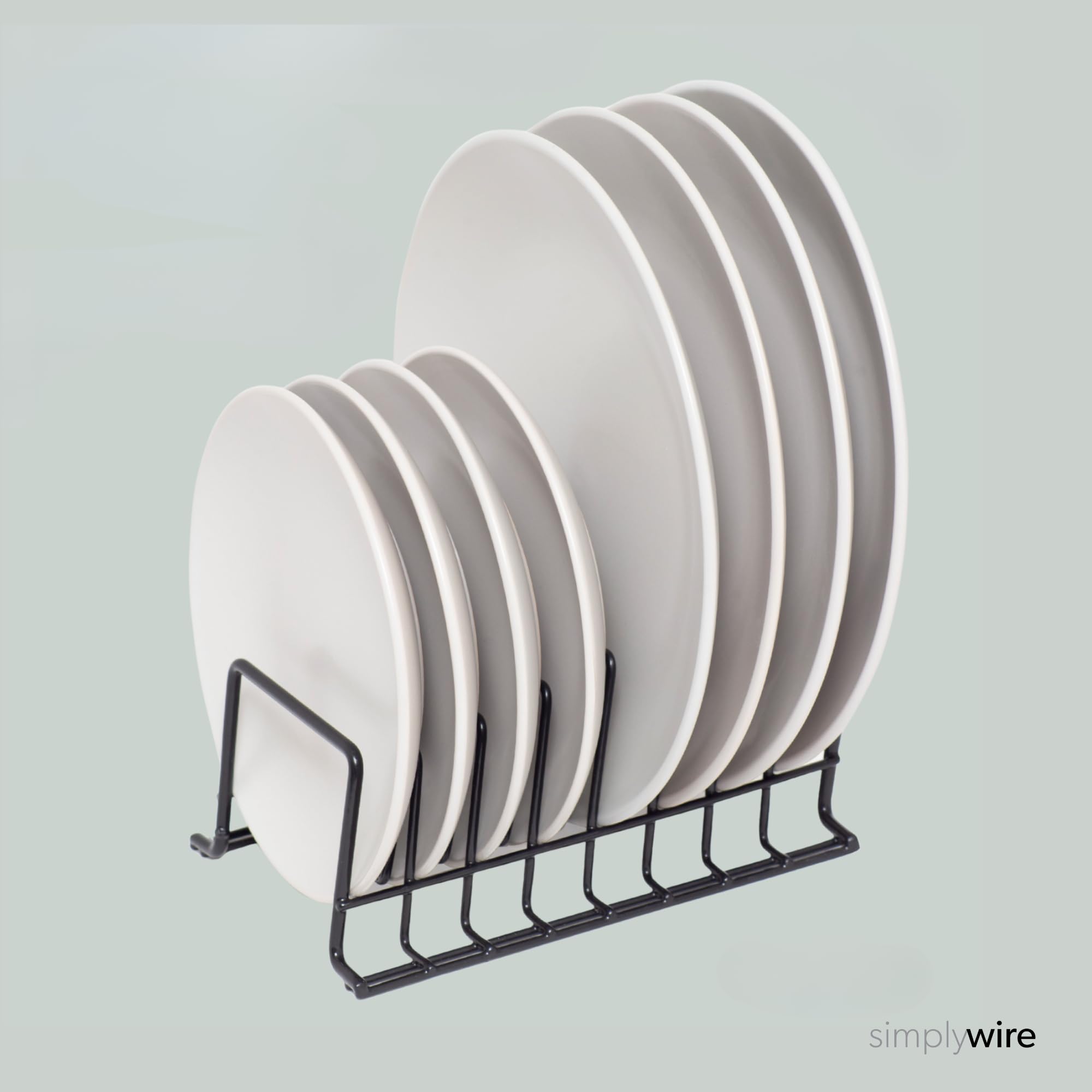 simplywire - Confezione da 2 - Rastrelliera per Piatti/Scolapiatti - Organizer per Credenze da Cucina - Acciaio Rivestito in Plastica Nera - Piccolo