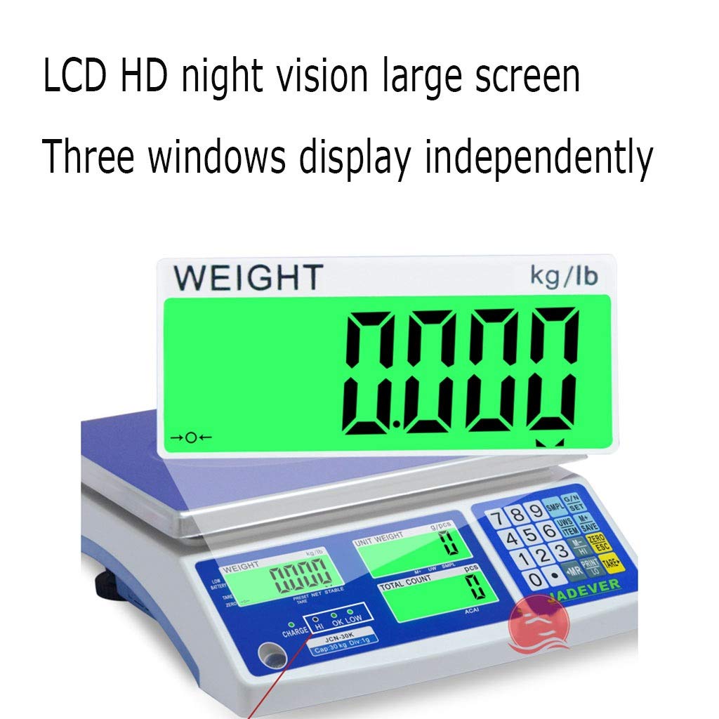 Balances 30kg/1g Balance de Précision Cuisine Professionnelle，postale idéale pour l'expédition pèse-colis pèse-lettres, avec fonction de comptage Balance industrielle LCD