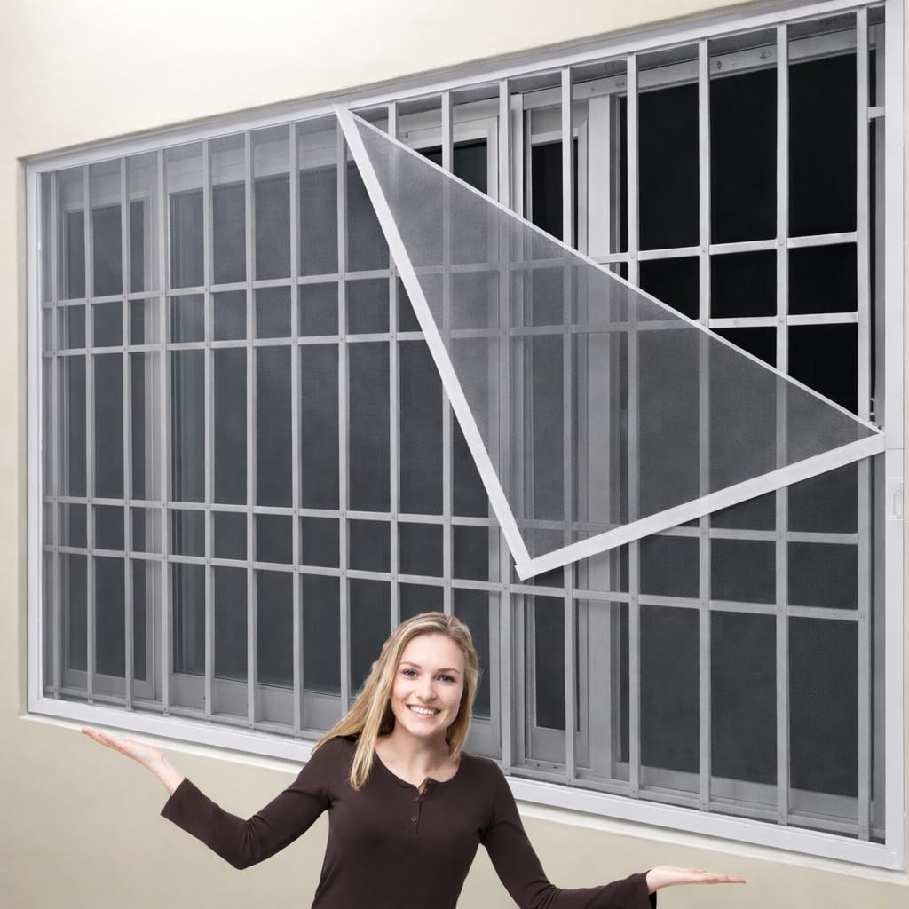 BLEMY Window Mosquito Net for Home with VelcroSize (4X4 FEET, 48X48 INCH, 120X120 CM) Grey Color No Drill Easy Installation | Fine Mesh Polyester | Reusable|-image-36