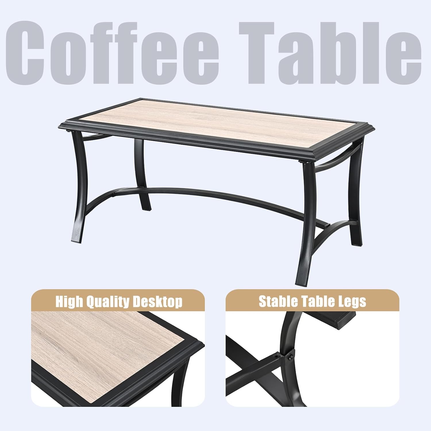 PatioFestival 2 Pieces Patio Wicker Loveseat with Coffee Table Outdoor Bench with Cushion,All Weather Rattan Conversation Garden Sofa for Yard and Bistro