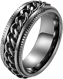 INRENG 8MM Stainless Steel Spinner Chain Rings for Men Women Wedding Band Grooved Edge Comfort Fit