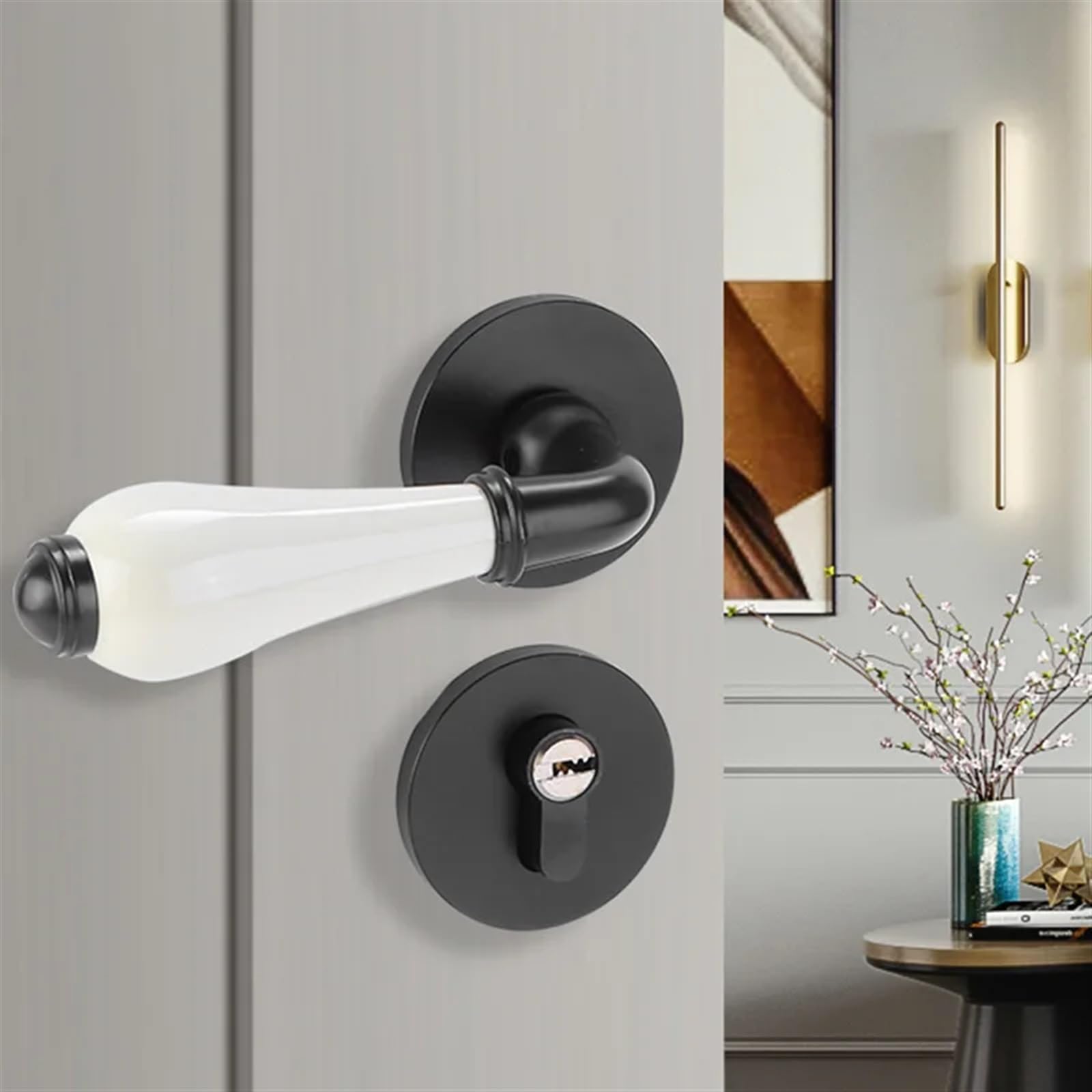 Serrure de porte chambre à coucher avec cylindre silencieux rétro