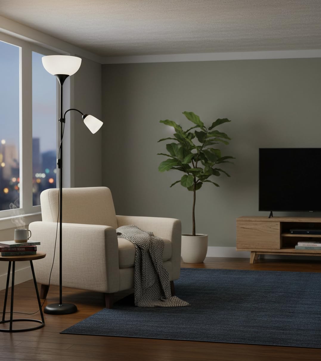 BEL AIR HOME - Lampada da terra Varese 1xE27 e 1xE14178cm - Ideale per soggiorni e studi - Design moderno e funzionale - Lampada da lettura regolabile (NERO)