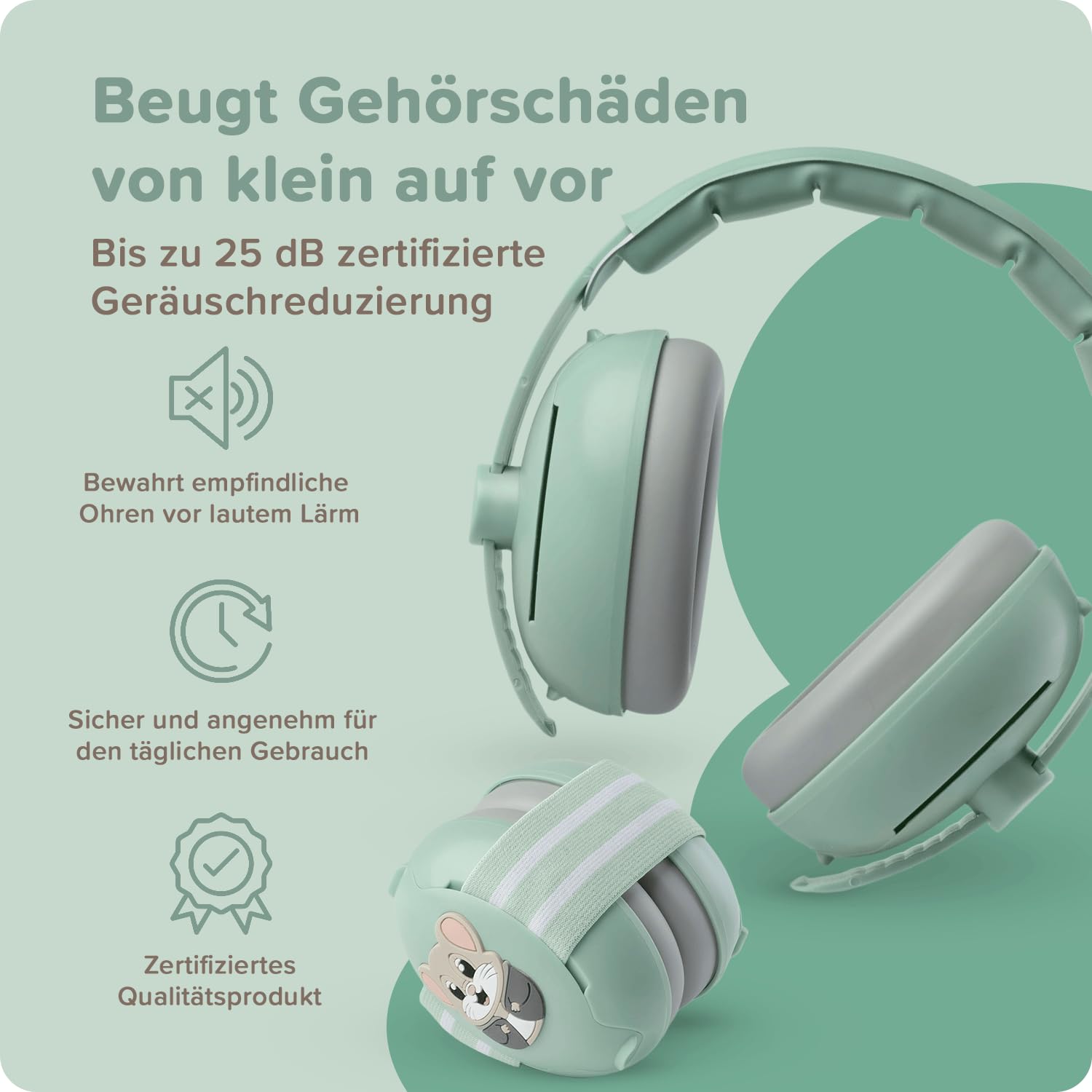 Lärmschutz Kopfhörer Kinder 3 bis 48 Monate - Gehörschutz Baby 25dB Geräuschreduktion - extraweiche Baby Ohrenschützer mit elastischem und verstellbarem Kopfband