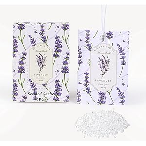 6 Pack Lavender Scented Sachets with Long-Lasting Aroma Beads – Closet & Drawer Freshener, Odor Eliminator for Wardrobe, Car & Home Fragrance