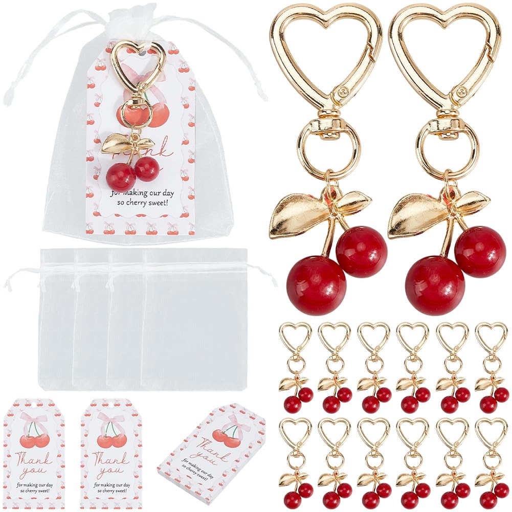 SUNNYCLUE 1 scatola 20 set di Portachiavi A Forma di Ciliegia Bomboniere Kit Portachiavi A Forma di Ciliegia 20 etichette per Biglietti di Ringraziamento 20 sacchetti Regalo Graziosi Ciondoli In Metle