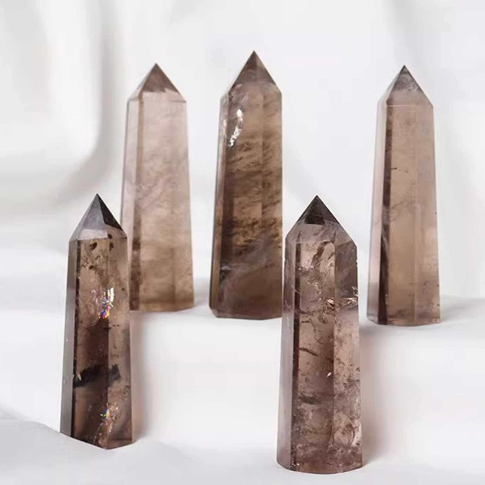 Obelisco o con Torre di Cristallo curativo al Quarzo fumé Naturale | Bacchetta con punta esagonale a 6 colonne sfaccettate per Reiki, Chakra, meditazione, decorazioni per la casa
