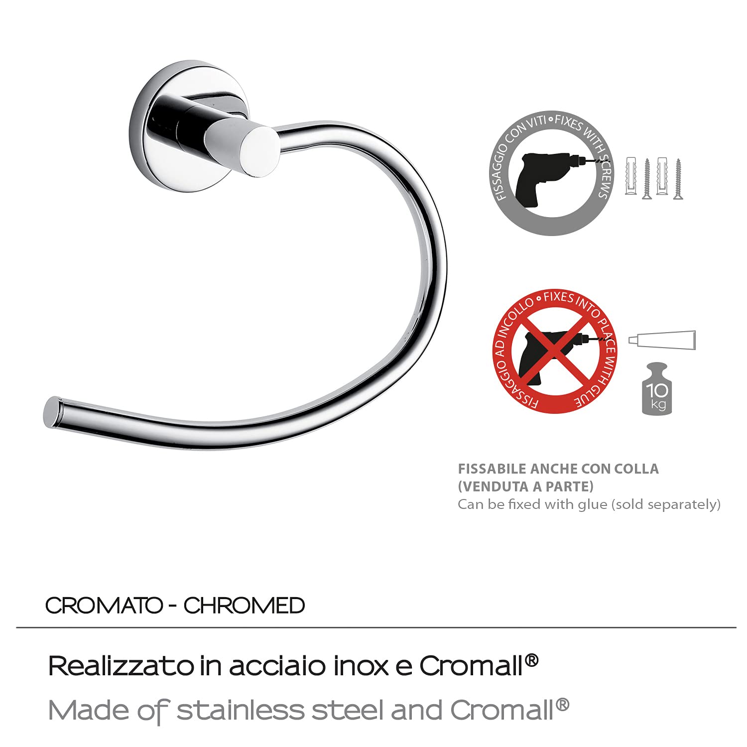 Gancio Porta Tergivetro Gedy Thor In Ottone Cromato - Design R&S, 2 Anni Garanzia - Foto 3
