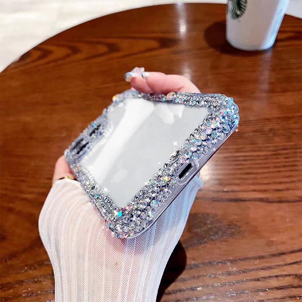Cavdycidy Designer Compatible with iPhone 15 Pro Max Bling Clear Case for Women Girl,Cute Glitter Phone Case with Sparkle Rhinestone Diamond Camera Protection,Airbag Anti-Fall Crystal Hard Back Cover - Image 3