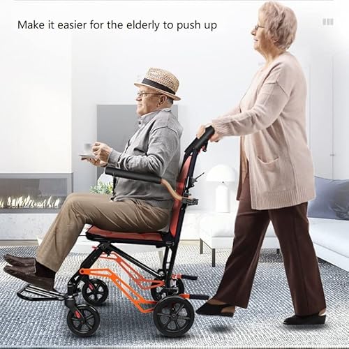 Ultralight Transport Wheelchair, Folding Portable Boarding Travelling Wheelchair With Hand Brake, Aluminum Alloy Super Mini Wheelchairs For Adults, Trolleys For Elderly Aircraft Travel #TOP2
