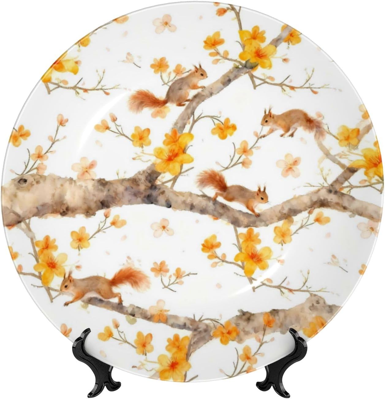 Squirrel On A Branch Style Ceramic Plate Display Decorative Plate With Stand Wall Hanging Plate For Home Decor 10 Inch