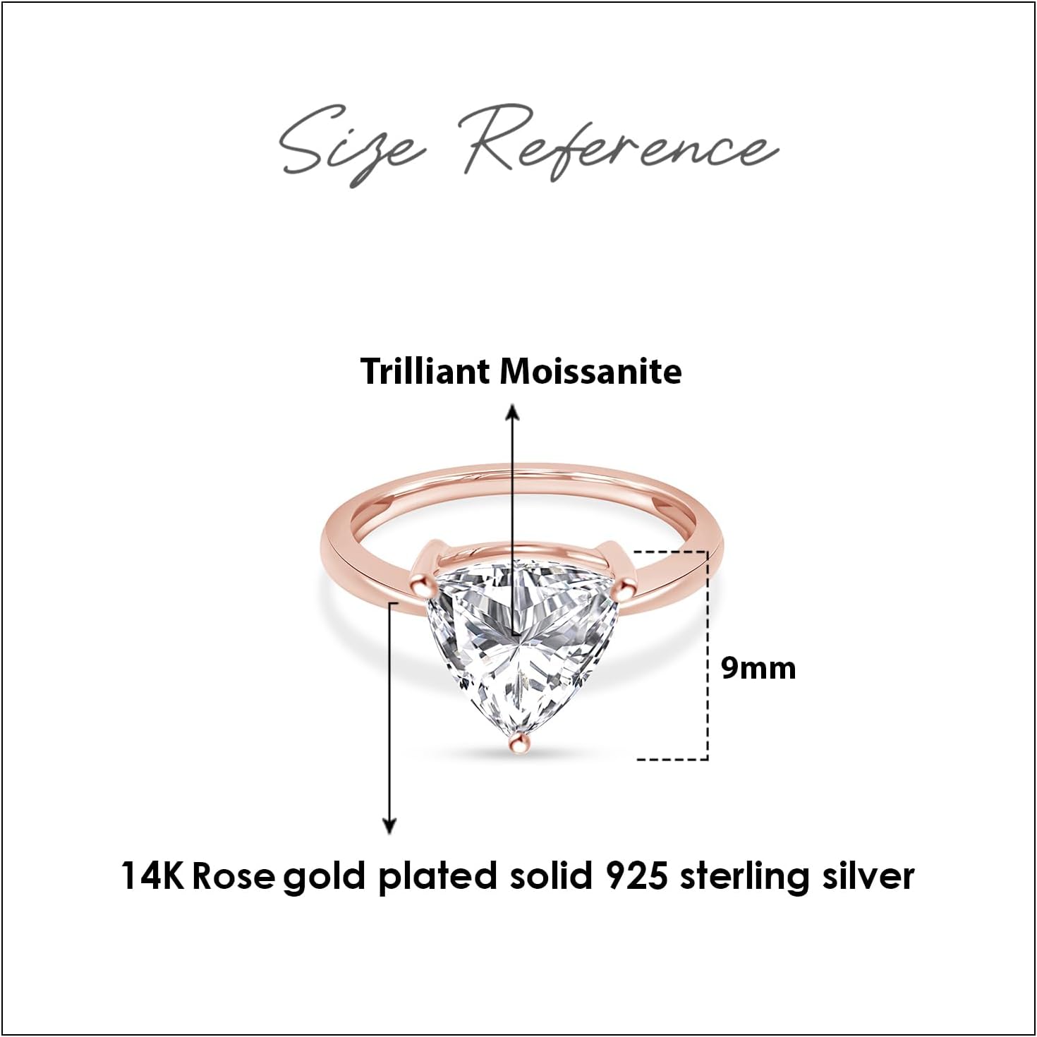 925 Sterling Silver 14K Gold Plated 8X8MM Trillion Cut Lab Created Moissanite Solitaire Engagement Ring For Womens (VVS1 Clarity, 1.50Cttw)