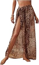 Leopard Print Beach Sarong Wrap Skirt, High Slit Maxi Cover Up, Sheer Chiffon