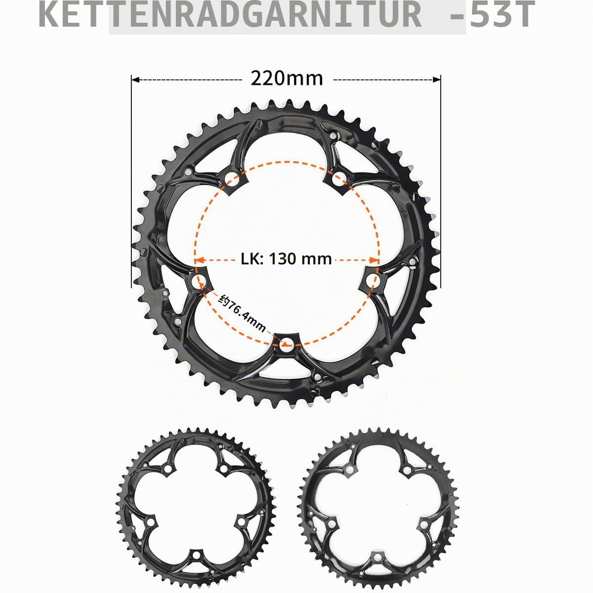 Kettenblatt-Reparaturset | 53/50/39/34T für 7-11fach | BCD 110/130 | (53T 130BCD)