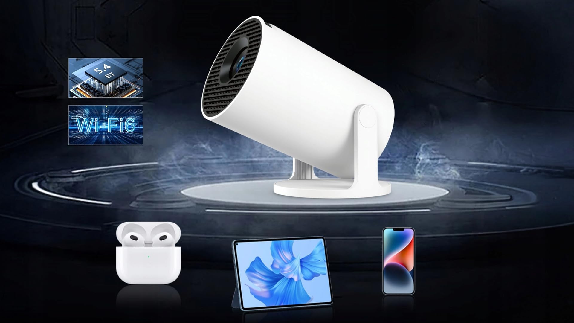 CIRON HY300 PRO+ Projektor Multimedialny Android 14 WiFi 6 Bluetooth 5.4 LED 170 ANSI HD 720P 180° Obrotowy Mini Projektor Kino Domowe Smart TV HDMI USB Przenośny Rzutnik