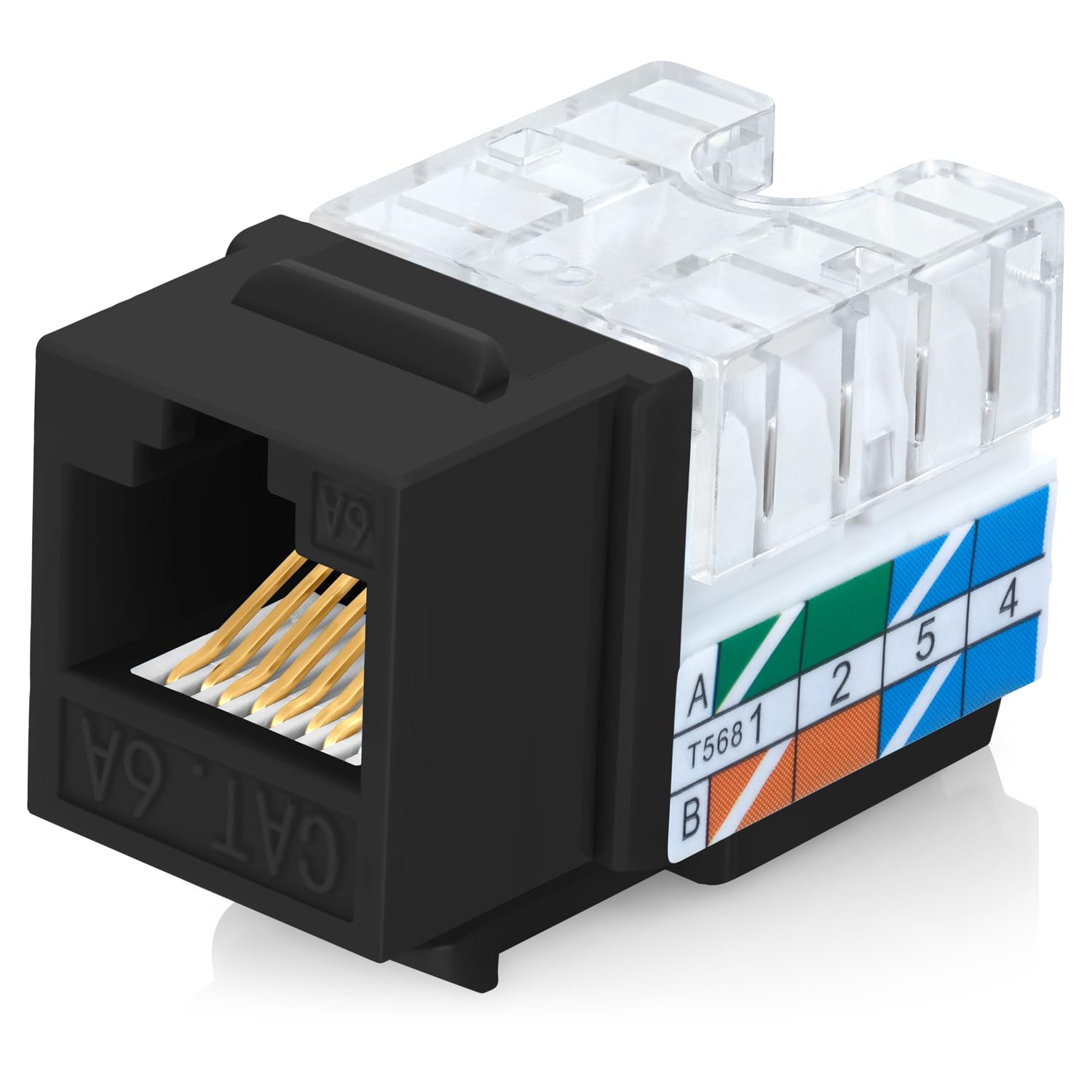 Everest Media Solutions90° Angled CAT6A Keystone Jack in Black - Slim Profile RJ45 Ethernet Connector - Compatible with 90° Angled Speed Termination Tool - easyJACK (B094WB91H3) - 50-Pack