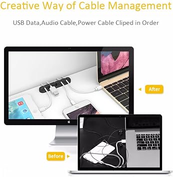 Cable Clips Cord Management Organizer, 3 Packs Silicone Adhesive Hooks, Wire Holder USB Power Charging Accessory Mouse PC Nightstand Desktop Wall Phone Workspace Office (7, 5 and 3 Slots)