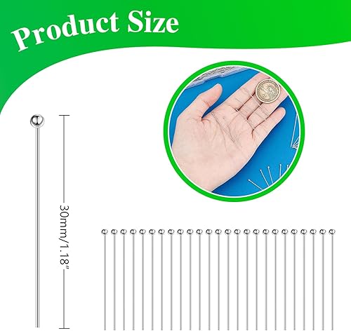 Vista 13 de 500 alfileres de cabeza plana para hacer joyas, de acero inoxidable, longitud de 0.98 pulgadas/0.984 in, horquillas planas para manualidades, aretes
