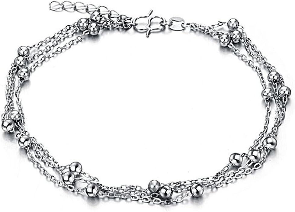 Opk Jewelry Platinum Plated Women's Ankle Bracelet Multi-layer Bead Anklet for Teen Girls