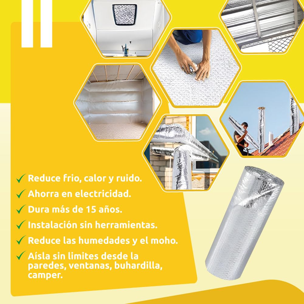 Optimer System - Aislante Termico Radiadores ahorra Energia - Aislante Termico Reflexivo reduce el Frio y el Calor - 10x1.20m - 12m²