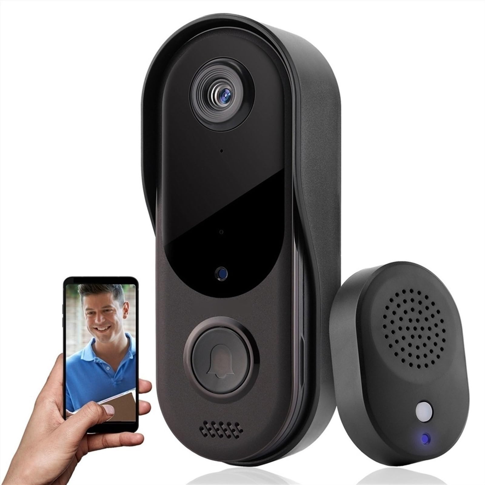 Smart Home Security Sonnette Caméra WiFi Interphone Vidéo Sonnette Caméra Extérieure sans Fil WiFi Sonnette 2 Voies Audio Vision Nocturne(Size:Doorbell xBattery)