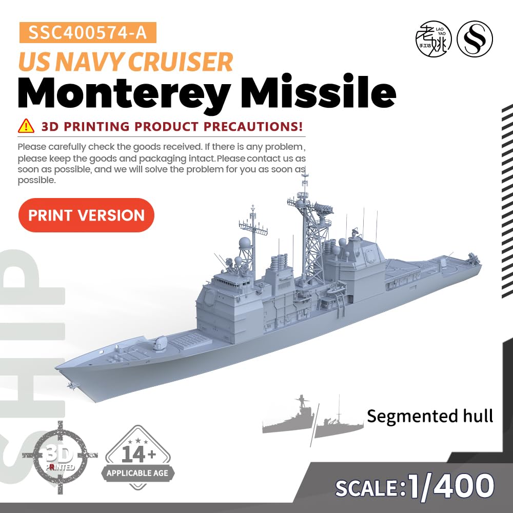 MRY-SFW SSC400574-A 1/400 Modelo militar Monterey Missile Cruiser Casco segmentado