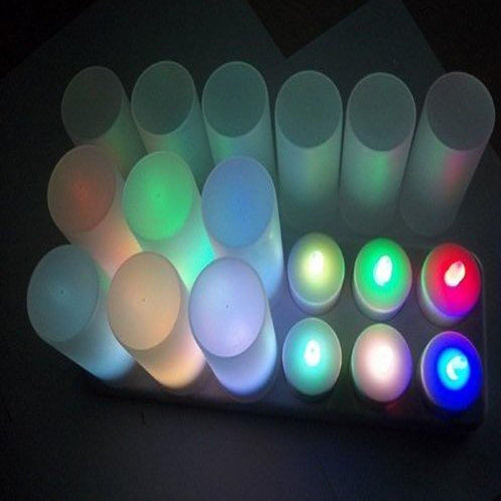 LEDティーライト キャンドル 再充電可能 カップ付き 12個セット (リモコンなし, マルチカラー)