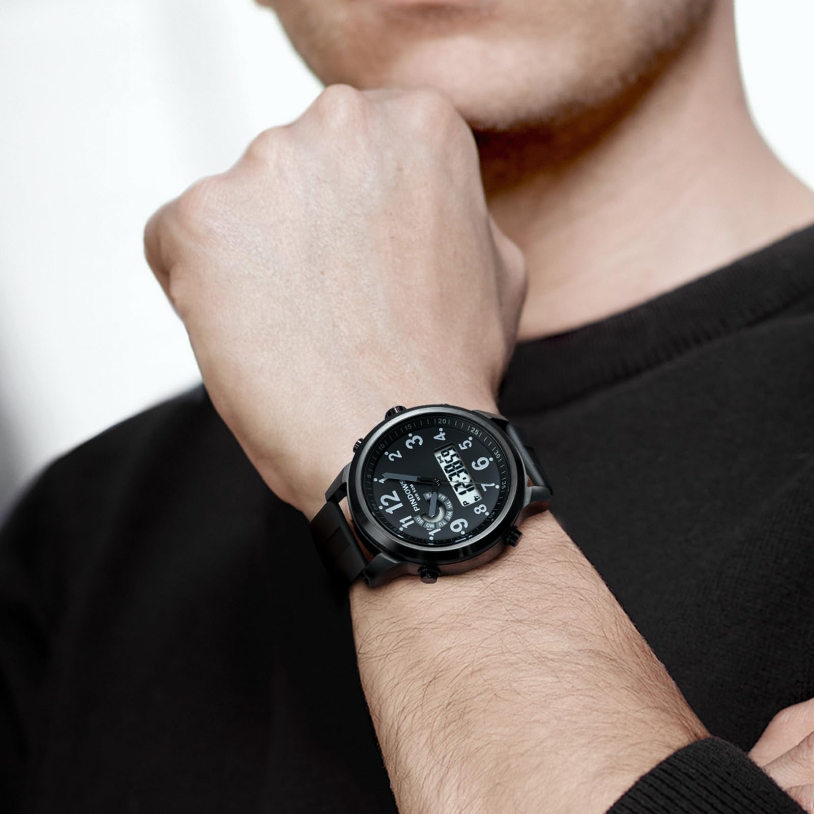 PINDOWS Montre pour Homme, Montre Diamant de Luxe, Montre analogique à Quartz étanche, Date Lumineuse, Bracelet en Acier Inoxydable Bicolore, Style Classique, décontracté et Professionnel