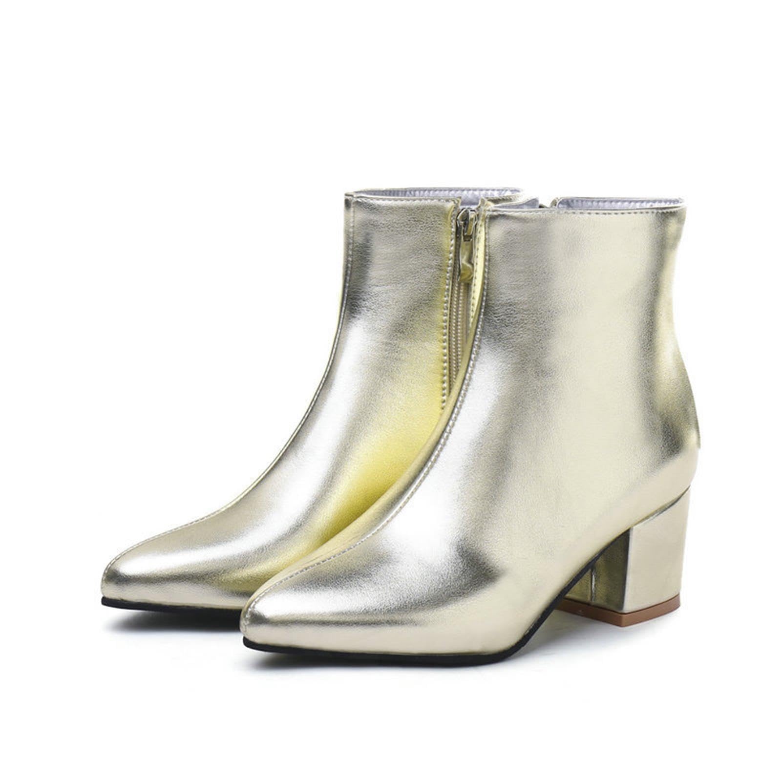 Botines Mujer Tacon Ancho Punta Cremallera Lateral De Tendencia