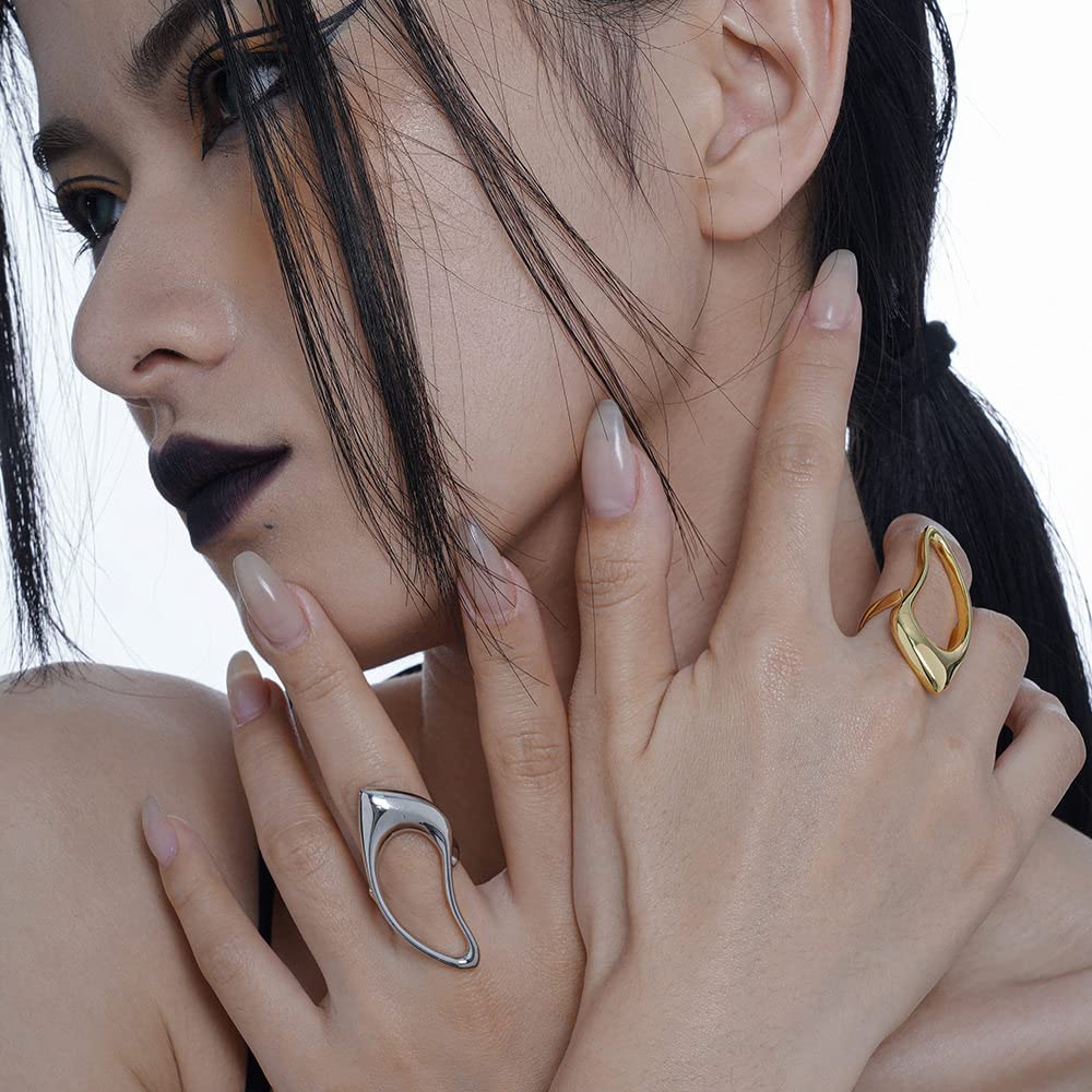 Anello In Argento Sterling 925,Anelli Regolabili Per Donna Grande Forma A Goccia In Argento Sterling 925 Traforato Esagerazione Geometrica Anelli Eternity Fedi Nuziali Placcate Oro Anelli Di Promess