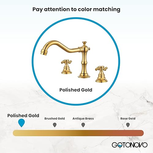 Miniatura 3 de gotonovo Grifo de lavabo de baño de 3 agujeros, doble mango cruzado, grifo mezclador para lavabo de baño, grifo de tocador, montaje en cubierta,