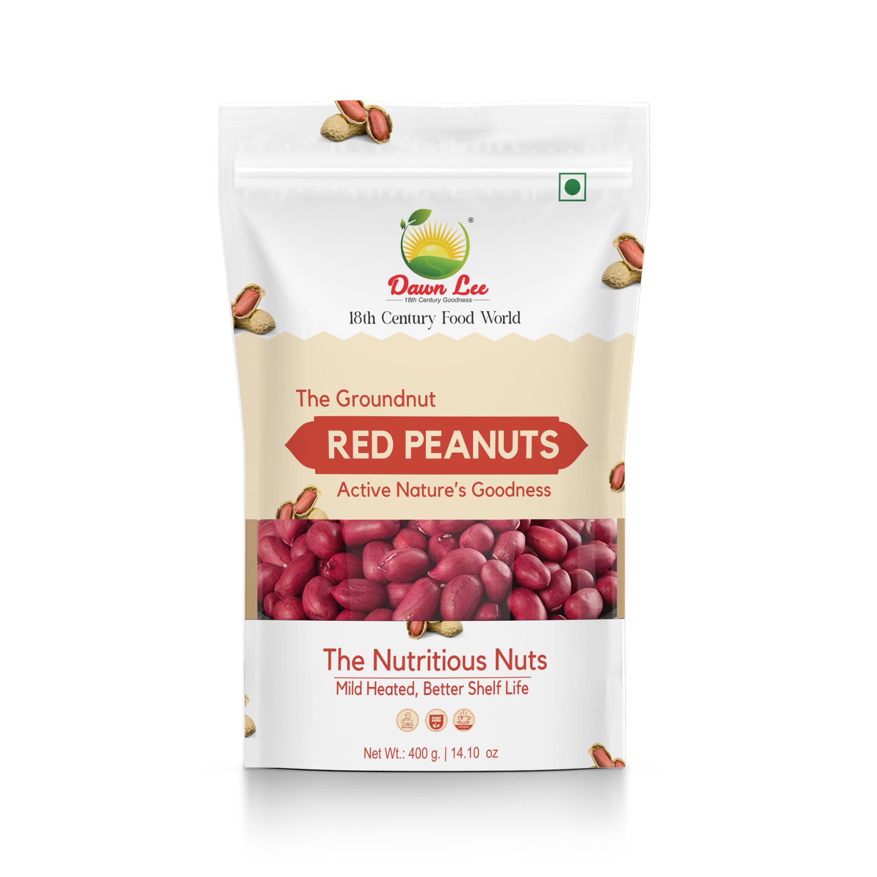 Dawn Lee Raw Desi Red Peanuts | Mildly Roasted | High Protein & Fiber | Groundnut | Moongfali | Sing Dana | Premium Fasting Snack for Navratri, Ekadashi and Jain fasting | Non-GMO | Resealable Kraft Bag – 400g