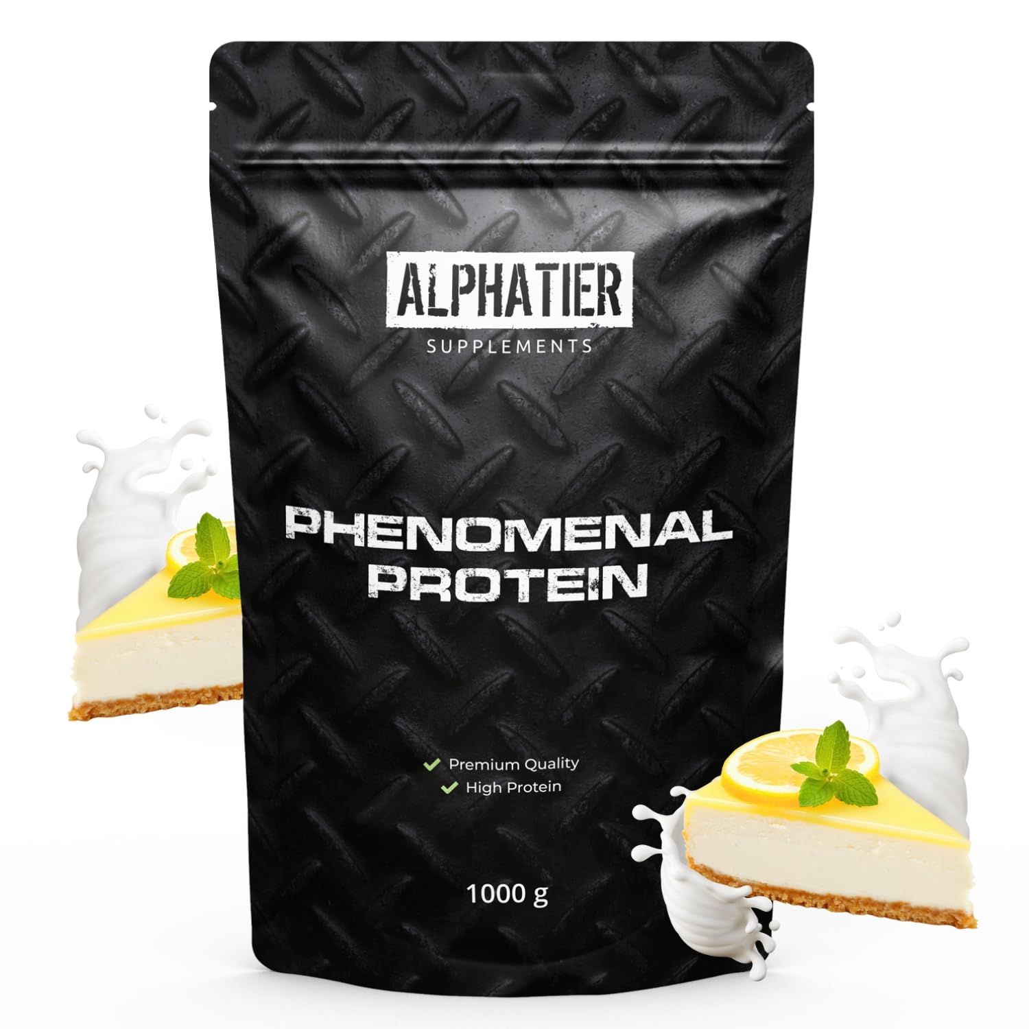 Alphatier Proteine in Polvere con BCAA + EAA - Cheesecake 1000 g - Miscela proteica - 79% di Contenuto proteico - Protein Powder Lemon Cheesecake - Isolato proteico di Soia con Aminoacidi