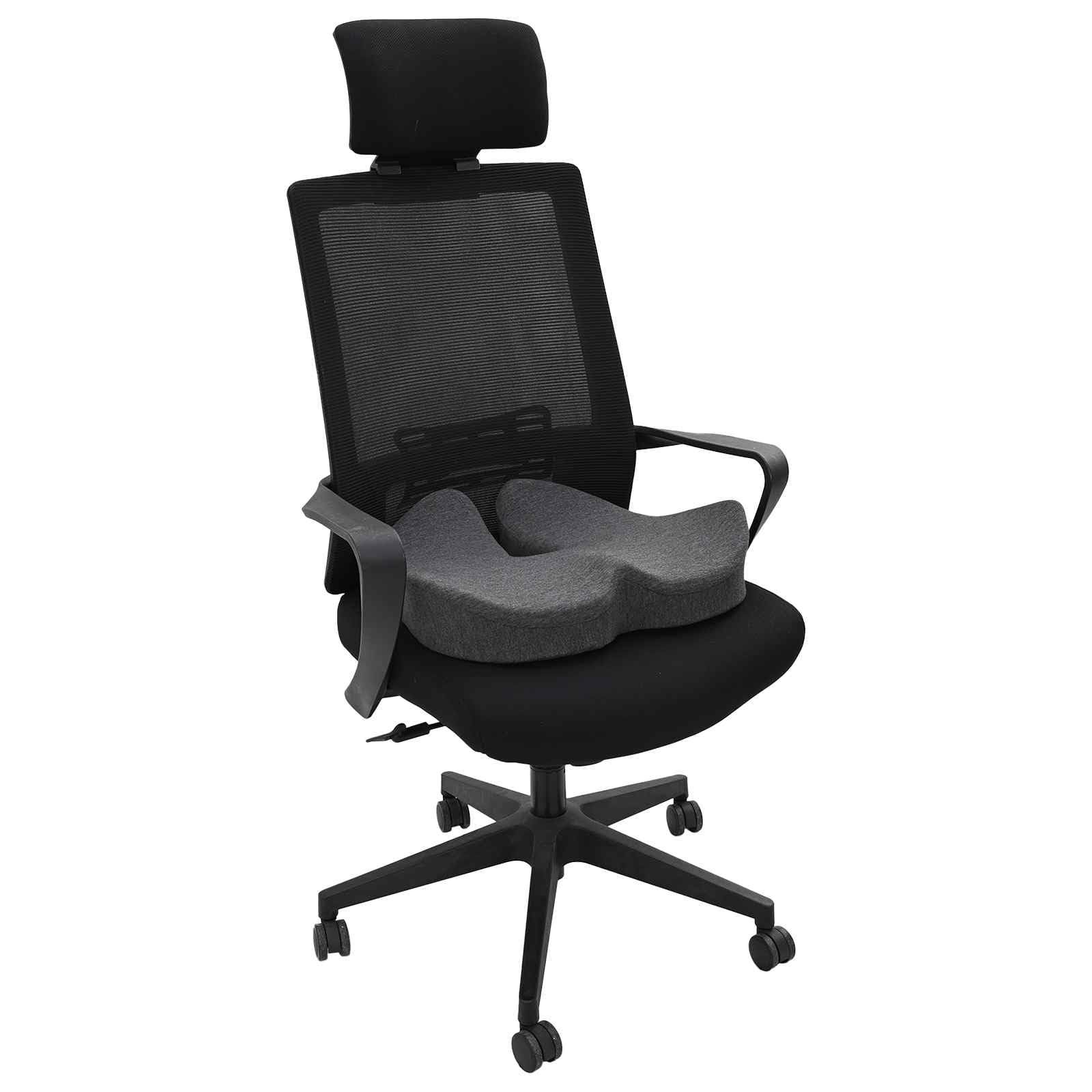 Cuscino Seduta Ergonomico in Memory Foam Grigio Scuro 48x42 cm | Supporto ergonomico per sedia da ufficio, soggiorno o camera, con fodera in cotone traspirante e rimovibile.
