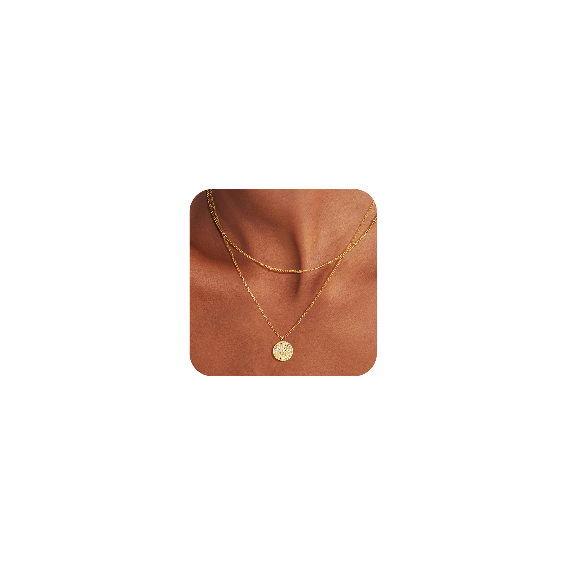 Women's Layered Gold Choker Necklace Set - 3-Piece 14K Gold Plated Stackable Necklaces With Circle Bar Pendants