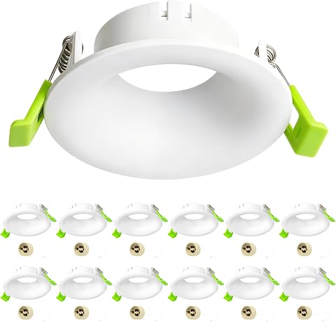 Pack de 12 Marco Empotrable GU10 Blanco, Focos de Techo Antideslumbrantes, Portalámparas GU10 Incluido, Compatible con Corte 75-80 mm, Ideal para Reforma y Sustitución, Sin Bombillas
