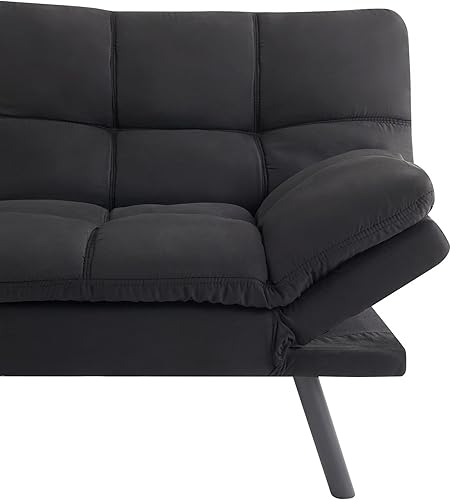 Miniatura 3 de FIOXA Futón de espuma viscoelástica, tela de gamuza sintética negra (color: negro)