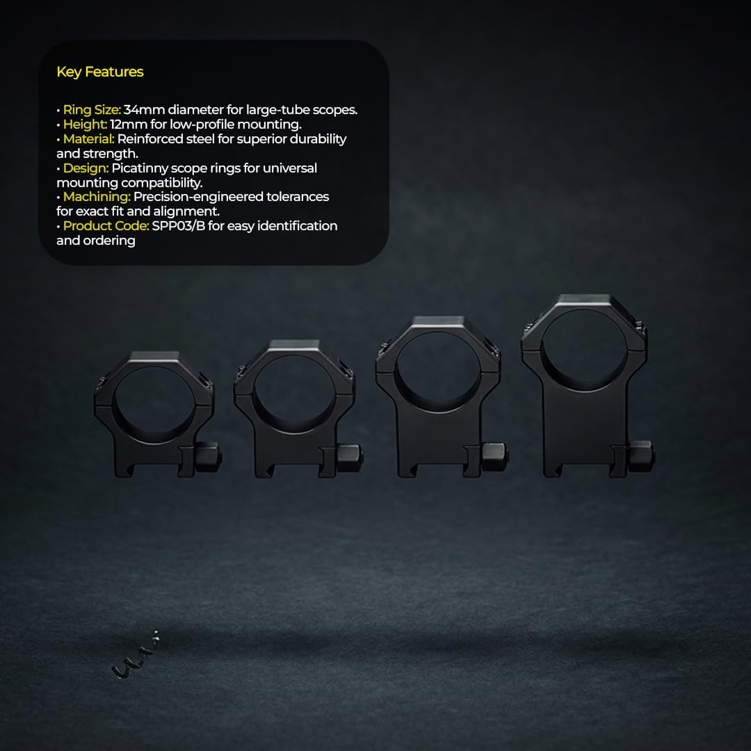 Contessa Pair of Rings for Picatinny in Reinforced Steel - ø 34 mm H 12 mm