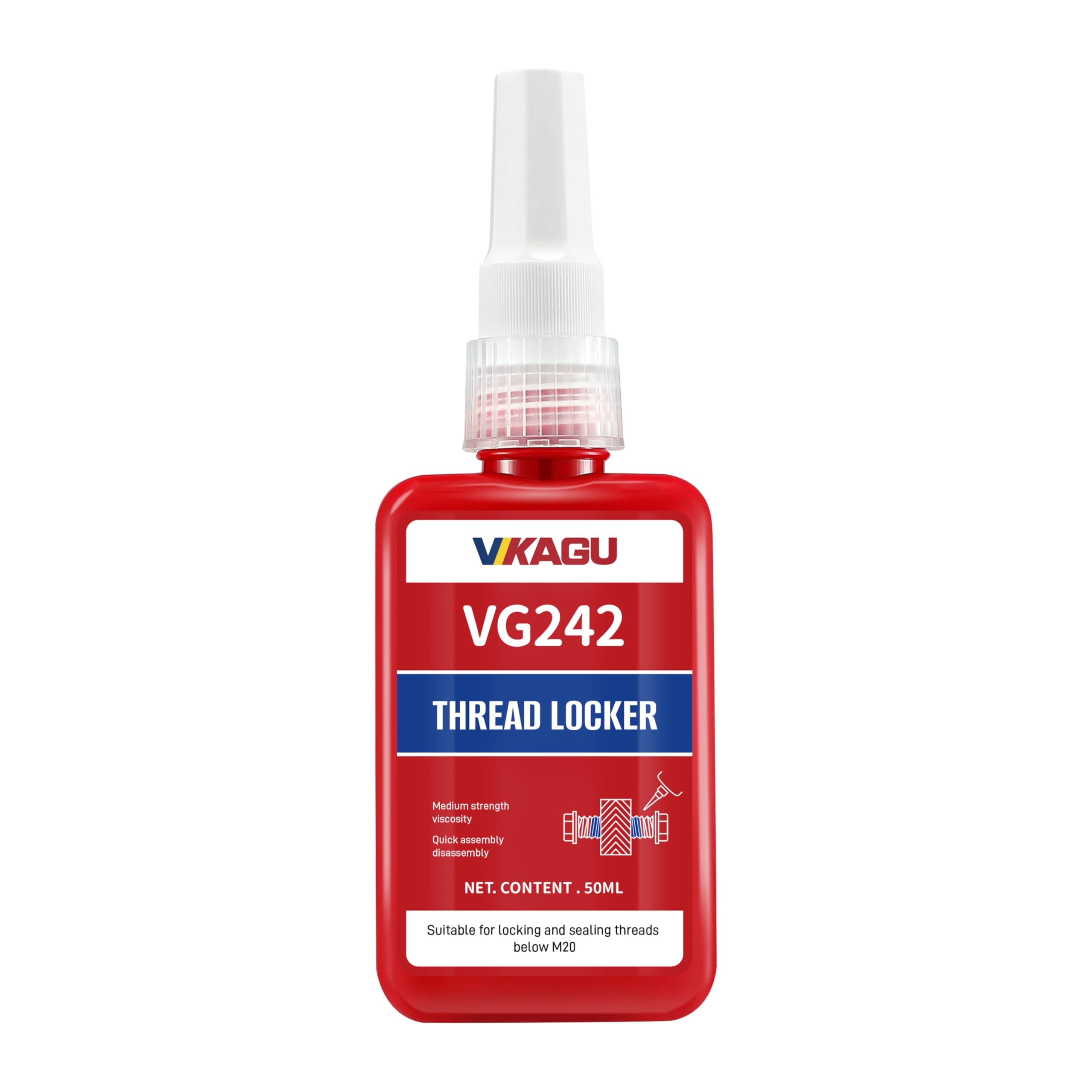 VIKAGU 242 Blue Medium Strength Removable Thread Locker - Thread Glue for Screws -Anaerobic Blue Locktight - Thread Lock for Metal Bolts,Nuts - 1.69Oz/50ml $8.99/50ML 242 Medium Strength Removable