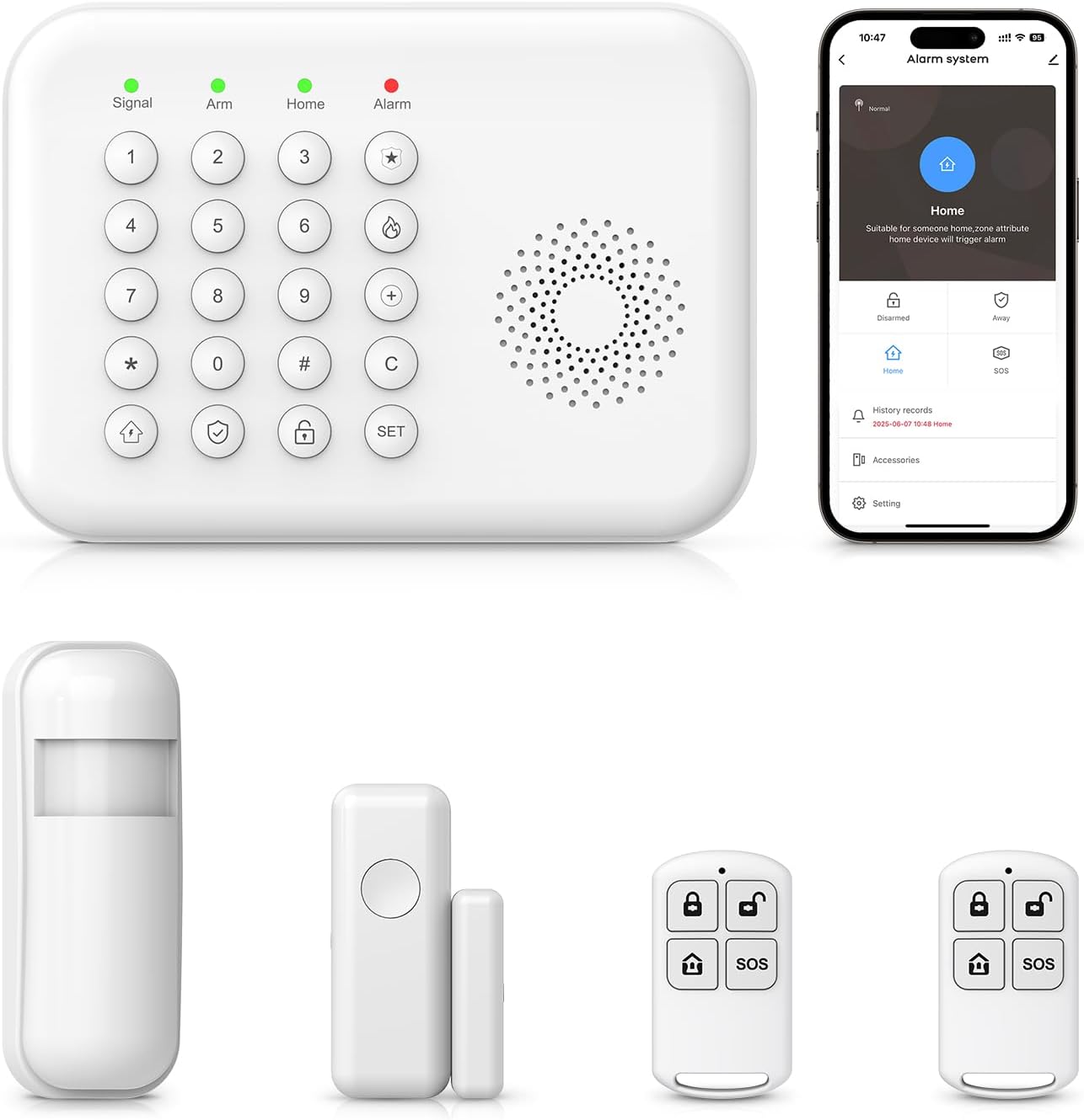 Home Security System – Alarm 5-Piece Kit Compatible with Alexa,Tuey and Smart Life (No Contract) (5 Pack Alarm System)