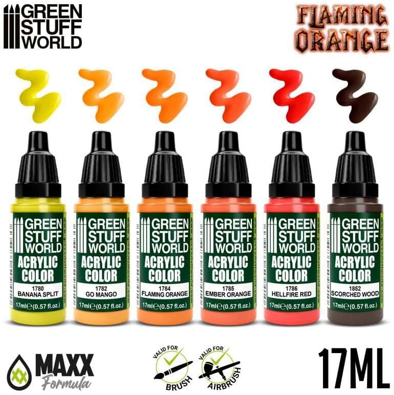 Green Stuff World for Models and Miniatures Paint Set – Paint Set - Flaming Orange 10134