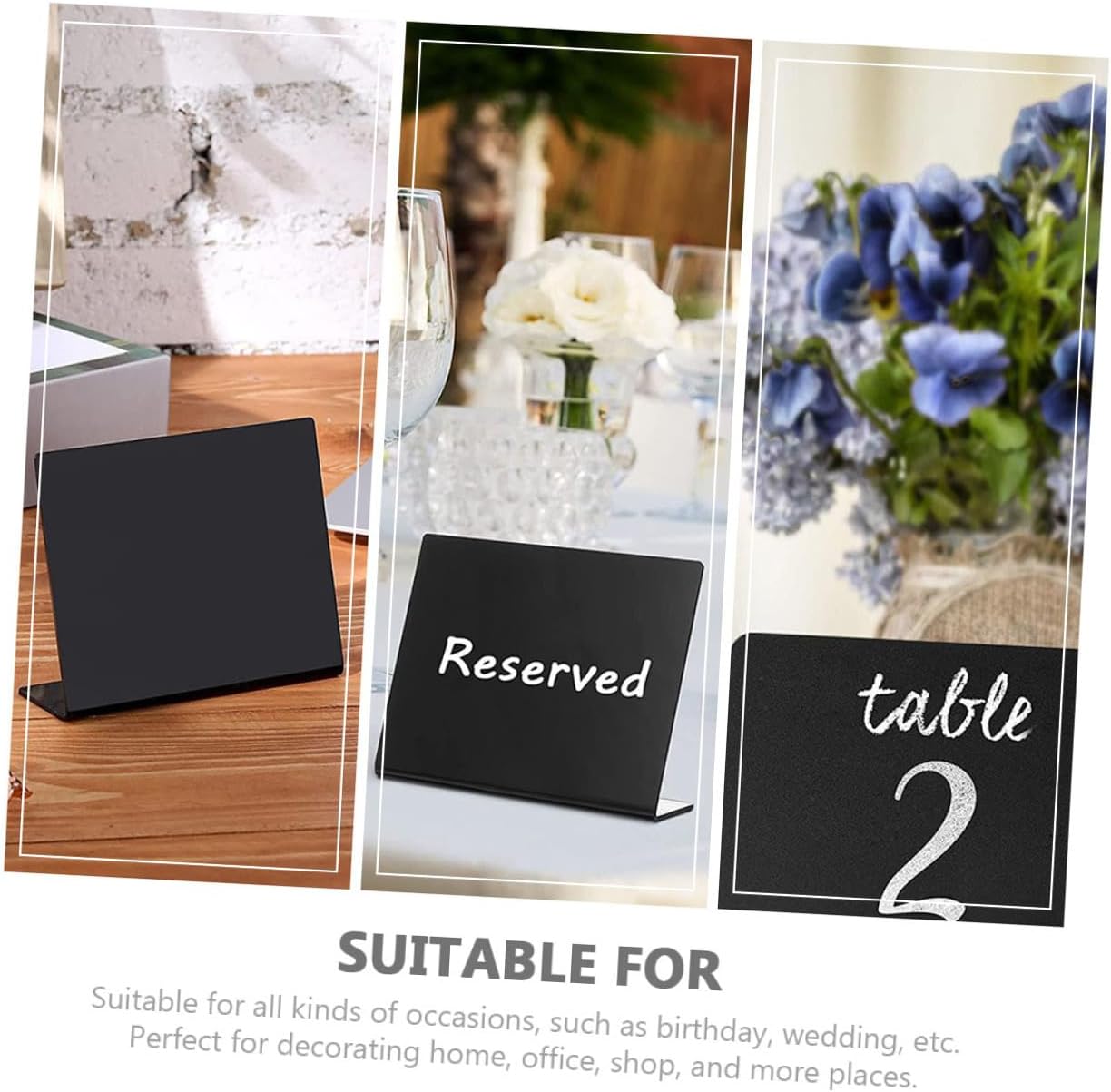 POPETPOP Acrylic Chalkboard Message Board Set with 12 Black Desktop Writing Boards and 1 Chalk Marker, Small Blackboard Sign for Wedding Party Tabletop Decoration and Home Counter Display