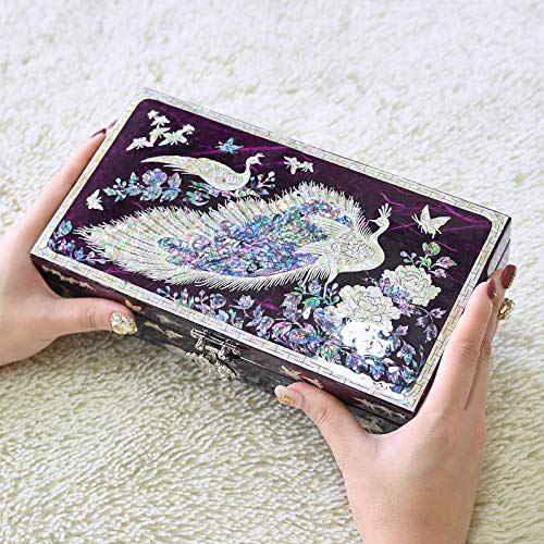 Maddesign Mother Of Pearl Lacquered Jewelry Box Peacock Removable Ring Tray Purple #TOP3