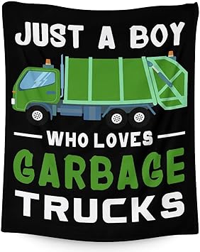 Mercuryelf Garbage Truck Blanket Gift - 60x80 Inches Funny Throw Blankets for Boys - Black Soft, Fuzzy & Warm Throws for Bed, Couch
