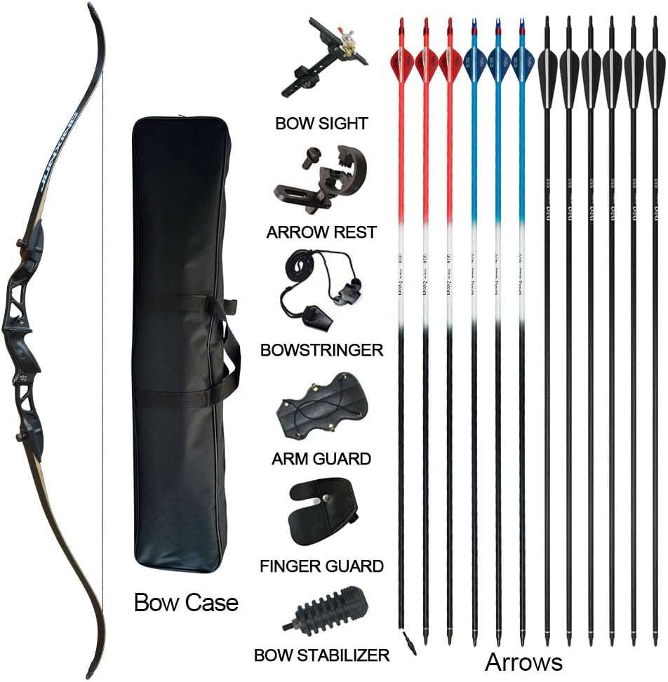 Tongtu Outdoor Takedown Recurve Bow and Arrow for Adults Kit 20 22 24 26 28 30 32 34 lb Aluminum Alloy Riser Archery Practice Set Hunting Shooting Competition Set with Bow Case Right Hand