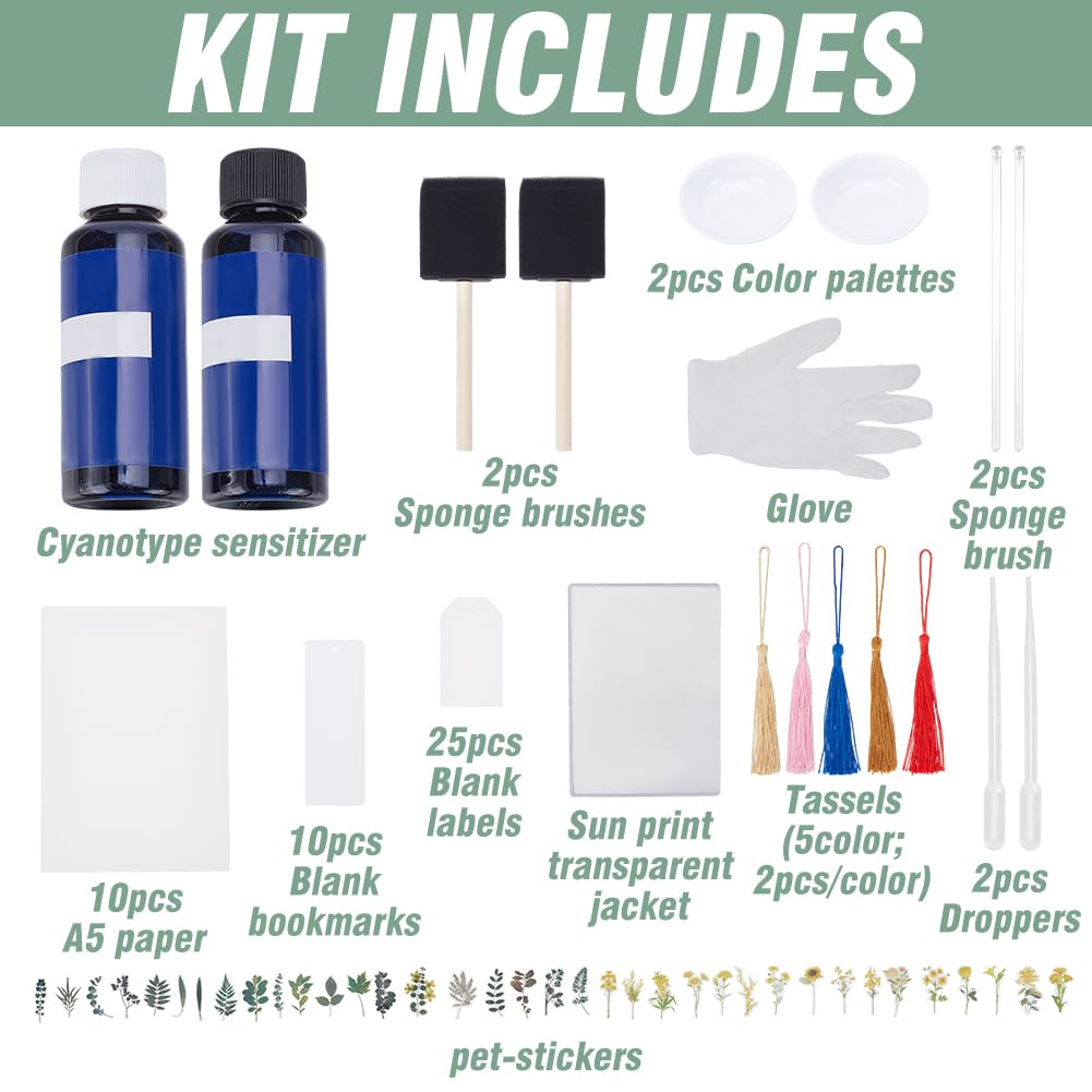 WEBEEDY 45 Pcs Cyanotype Kit Include 10 Sheets A5 Cyanotype Paper,10 Pcs Bookmark,25 Pcs Blank Labels for Adults Beginners,Sun Print Paper Kit Nature Drawing Printing for Leaves and Flower Press - Image 2