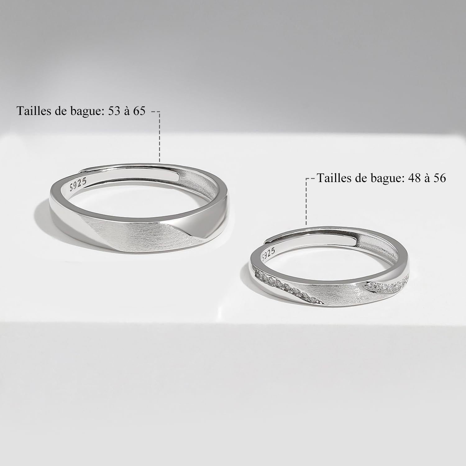 Meissa Anelli di coppia Argento 925 Fedi nuziali con diamanti dainty Uomo e donna Anello della promessa Anello di fidanzamento Misura regolabile