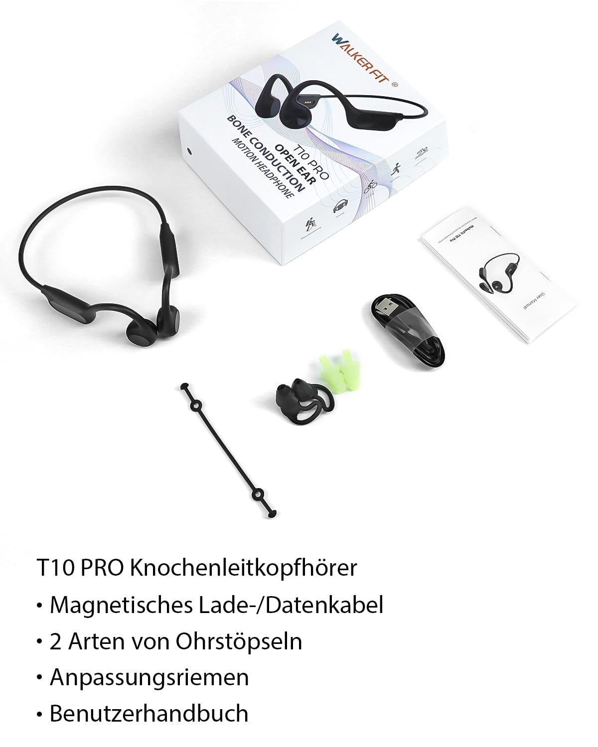 WalkerFit Casque Conduction Osseuse Bluetooth 5.4 Étanche IPX8 avec MP3 Intégré 32Go, Écouteur Sport sans Fil Open Ear Léger pour Natation, Course à Pied, Cyclisme, Sport